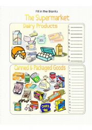 The Supermarket Pic. Dic. - Dairy Products and Canned Goods - Fill in the Blanks