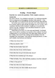 English Worksheet: reading comprehension