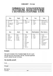 English Worksheet: Physical Description - list of adjectives and exercise