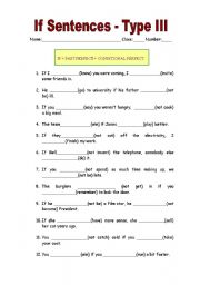 English Worksheet: if sentences - type 3