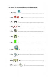 English worksheet: Prepositions, classroom objects