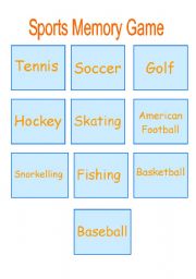 SPORTS MEMORY GAME PART 2 OF 2