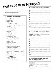 English Worksheet: What to de in an earthquake