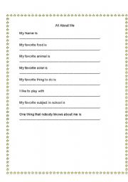 English Worksheet: All About Me