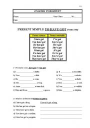 English Worksheet: To Have Got-Animals