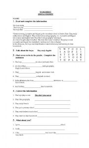 Worksheet Simple Present