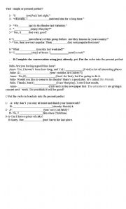 English worksheet: simple past vs present perfect