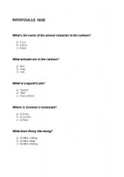 English Worksheet: Rattatouille quiz