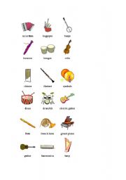 English Worksheet: music instruments
