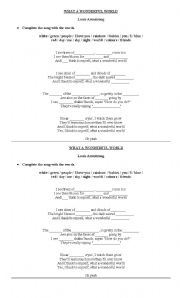 English Worksheet: Song what a wonderful world