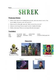 English Worksheet: Shrek 1 / Teaching Guide / Pre-Viewing warm-up