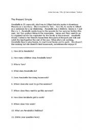 English Worksheet: Simple present simple comprehension text with questions
