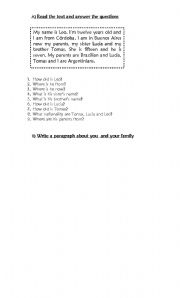 English Worksheet: Reading Comprehension