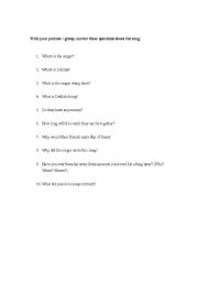 English worksheet: Hey there Delilah- Questions