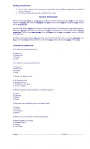 English worksheet: Reading Comprehension