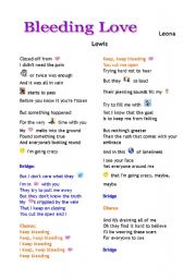 English Worksheet: Bleeding Love - Leona Lewis