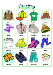 English Worksheet: Clothes Flash Cards