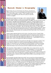 English Worksheet: Barack Obamas Biography