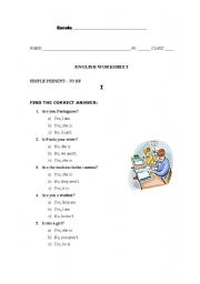 English Worksheet: Worksheet - verb TO BE