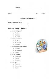 Worksheet - verb TO BE