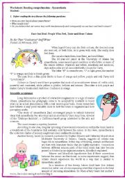 English Worksheet: Synaesthesia - feel, hear and smell colours - advanced reading