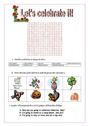 Celebrations wordsearch