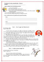 English Worksheet: Humour - reading comprehension and advanced vocabulary