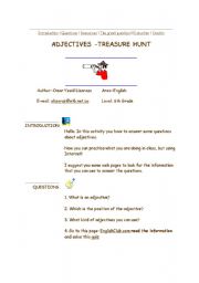 English Worksheet: Adjectives Treasure Hunt