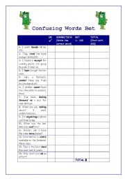English Worksheet: Confusing Words Bet