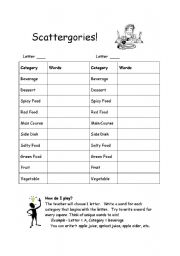 English Worksheet: Food Scattergories - A Fun Word Game!