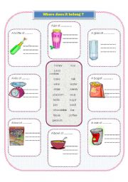 English Worksheet: Where does it belong? - Food Containers
