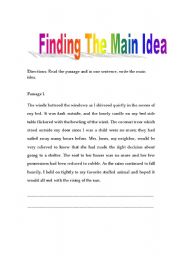 English Worksheet: Finding The Main Idea