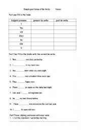 English worksheet: simple past tense of be verbs