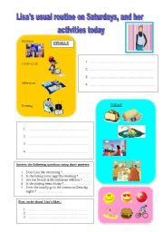 English Worksheet: Lisas daily routine and her activities today