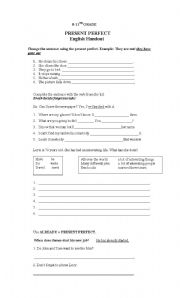 English worksheet: present perfect WORKSHEET