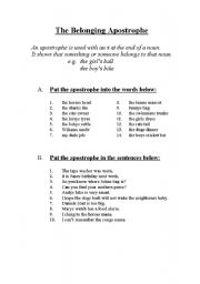 English Worksheet: Apostrophe