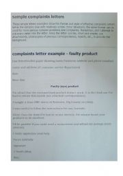 English Worksheet: complaints letter example