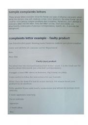 English worksheet: complaints letter example