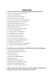 English worksheet: Pronoun Review Sheet