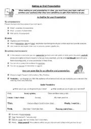 English Worksheet: Oral Presentations and Marking Criteria