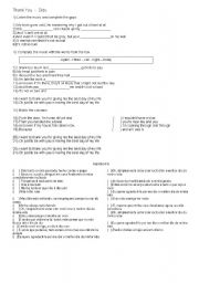 English Worksheet: Song Thank Dido