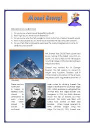 Mount Everest - Reading Comprehension