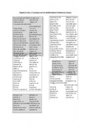 English Worksheet: Adjectives & Nouns with Prepositions