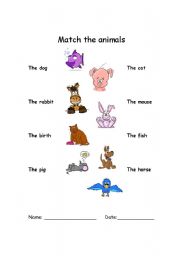 English Worksheet: Math the animals 