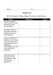 English worksheet: multiples of 10 problem solving