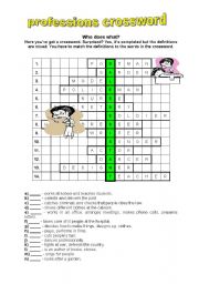 English Worksheet: professions crossword