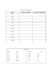 English worksheet: Synonyms and Antonyms