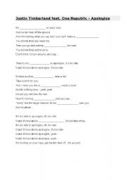 English Worksheet: Songtext - Timbaland-Apologize