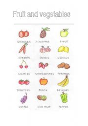 English Worksheet: Fruit and vegetables picture dictionary