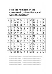 English worksheet: CROSSWORD-NUMBERS